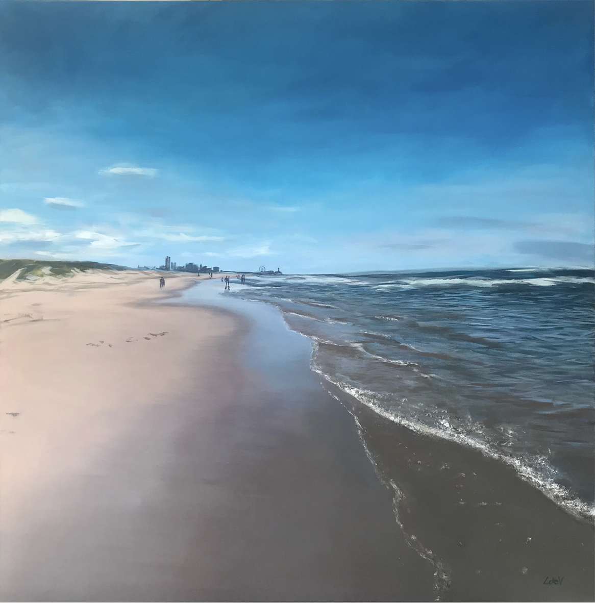 Titel: Strandwandeling #1 | Acrylverf op doek | 150 x 150 cm 2021
